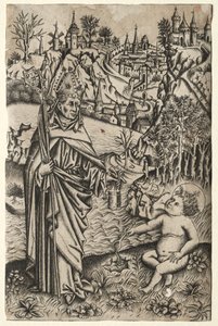 Pyhä Augustinus ja lapsi meren rannalla, n. 1465-1469. tekijältä Master of the Nuremberg Passion