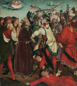 Pyhän Oswaldin marttyyrikuolema Maserfieldin taistelussa, n. 1480-1485. tekijältä Master of the Oswald legend