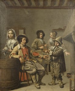 Poika kaataa lasin viiniä maanmiehelle, n. 1650 (öljy kankaalle) tekijältä Master of the Processions
