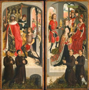 Abnerin lähettiläs Daavidin edessä, Saban kuningatar tuomassa lahjoja Salomolle..., n. 1480. tekijältä Master of the Saint Barbara Legend