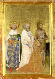 Richard II Englannin suojeluspyhimyksineen (Wilton Diptyykin vasen sisäpaneeli)