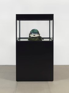 Alpha Omega, 2016 (Lasi, LCD-näyttö, mediasoitin, kopio kallosta, avaruuskypärä, puu)