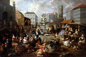 Kävelykohtaus - 1700-luvun maalaus, Musee de Tesse (Le Mans) tekijältä Matheus van Helmont