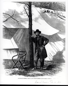 Kenraaliluutnantti Ulysses S. Grant päämajassaan, kuvitus "Harper
