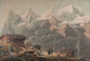 Jungfrau, Münch, Eiger Wengernalpista vuodelta 1822 (akvarelli)