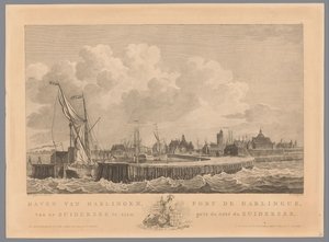 Harlingenin satama Harlingenin satama Zuiderzeestä nähdä / Port de Harlingue, pris de coté du Zuiderzee (otsikko esineessä) tekijältä Mathias de Sallieth