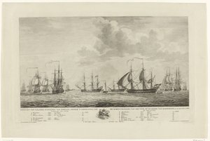 Hollannin sotalaivasto Rammensin edustalla, 1782-1783 Näkymä kansallisista sota-aluksista kontra-amiraali van Kruynen komennossa Rammekensin reidillä, den Jaaressa 1782 ja 1783 (nimi esineessä)