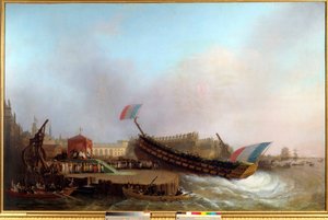Keisari Napoleon I (1769-1821) ja Imperatrix, Westfalenin kuninkaan ja kuningattaren ympäröimänä osallistumassa 80-tykkisen Friedland-aluksen vesillelaskussa Antwerpenin arsenaalissa 2.5.1810. 1800-luvulla. Mathieu Ignacen maalaus