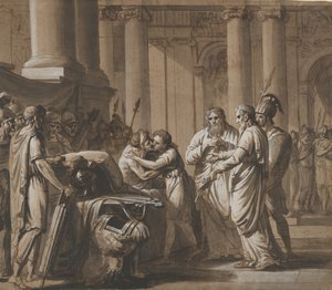 Kohtaus Rooman historiasta, joka kuvaa nuorta, joka saa panssaria kuolleelta..., 1700-luvun loppu - 1800-luvun puoliväli tekijältä Mathieu Van Brée