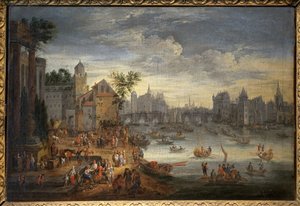 Näkymä Pariisiin Pont Neufin kanssa. Mathieu Schoevaerdtsin maalaus (1600-luvun loppu), öljy kankaalle