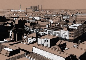 Croydon View, 2016 (akryylitussi kartongille)