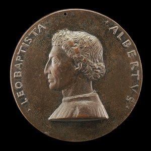 Leone Battista Alberti, 1404-1472, taiteen ja tieteen arkkitehti ja kirjailija [kääntöpuoli], 14461450.