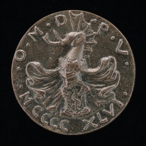 Kilpi, kypärä, elefanttiharja ja vaippa [käänteinen], 1446. tekijältä Matteo di Andrea de Pasti