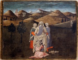 Legenda Romuluksesta ja Remuksesta: Rhea Silvian syntymä. Matteo di Giovannin (1430-1495) maalaus, detrempe puulle, 27,9 x 35,7 cm. Italialaista taidetta 1400-luvulla. Musee des Beaux Arts de Libourne.