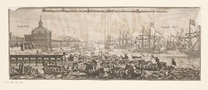 Laivaston lähtö Catherinen kanssa Bragançasta Englantiin, 20. huhtikuuta 1662 Abbildung wie die Königin Catharina von Gross Britanien zu Schiff von Lisabona nacher matkustaa Englantiin. Anno 1662 (otsikko esineessä) Katariina Bragançan ja Enin avioliitto tekijältä Matthäus Merian (II)