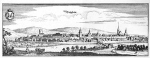 Besigheim - ote Topographia Sueviae -teoksesta (Schwaben). tekijältä Matthaus Merian