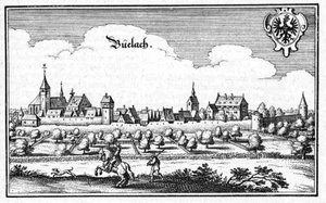 Büelach - ote teoksesta Topographia Sueviae (Schwaben). tekijältä Matthaus Merian