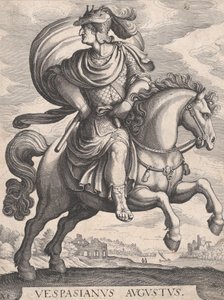 Keisari Vespasianus hevosen selässä, sarjasta Ensimmäiset kaksitoista roomalaista keisaria, levy 1..., 1610-50.