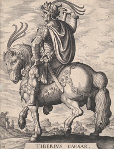 Levy 3: Keisari Tiberius hevosen selässä, teoksesta "Kaksitoista ensimmäistä roomalaista keisaria", The... jälkeen, 1610-50.
