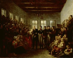 Orangen prinssi vierailee tulvauhrien luona Almonersin orpokodissa Amsterdamissa 14. helmikuuta 1825