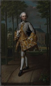 Gerard Cornelis van Riebeeckin muotokuva Gerard Cornelis van Riebeeck (1722-1759), Delftin sihteeri, oletettavasti seisomassa maalaistalonsa Essensteyn edessä Voorburgissa