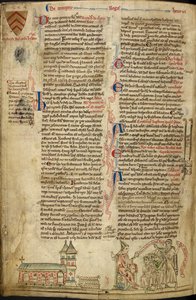 Royal 14C VII, f.138v Westminster Abbey ja St. Edwardin pyhäkkö; oikealla paavi Innocentius IV Lyonin kirkolliskokouksessa, kuva Historia Anglorumista tekijältä Matthew Paris