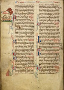 Royal 14 C. VII, f.116v Marginaalipiirros kuningas Henrik III:sta purjehtimassa Englannin kanaalin yli Bretagneen, osa saatetekstiä kirjoittajan omassa kädessä, kuvitus Historia Anglorumista tekijältä Matthew Paris