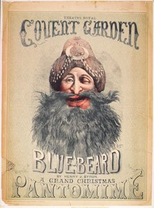 Henry J. Byronin tuottaman "Blue Beardin" joulupantomiimin juliste Theatre Royalissa, Covent Gardenissa, n. 1860