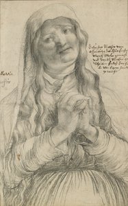Iäkäs nainen ristissä kädet, n. 1512 (musta liitu paperilla) tekijältä Matthias Grünewald