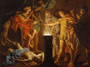 Mucius Scaevola Lars Porsennan läsnä ollessa