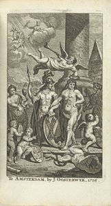 Kaiverrettu otsikkosivu teokselle J. Lamigue: The life of Zyne Hoogheit Johan Willem Friso, 1716 tekijältä Matthijs Pool