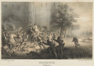 Normanien piirittämä Bulgersteyn, n. 810 Bulgersteyn (Norjalaiset) (otsikko esineessä) tekijältä Matthijs Willem Gerardus Michielsen