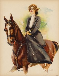 Muotokuva hevosella ratsastavasta naisesta (väri litho) tekijältä Maud Stumm