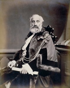 Herra Burt, Lontoon sheriffi, yllään tulipunainen puku, kirpputori ja ketju, c1865