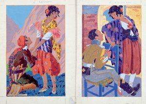 Kuvituksia Prosper Merimeen (1803-70) Carmen-painokseen n. 1930 (akvarelli ja guassi paperille)