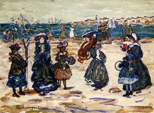 Sataman toisella puolella, Salem (akvarelli ja guassi grafiitin päällä paperilla) tekijältä Maurice Brazil Prendergast