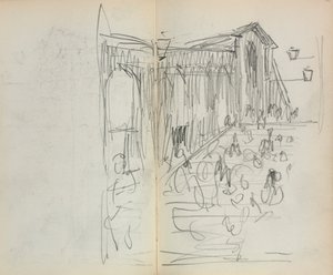 Italialainen luonnoskirja: Silta hahmoilla, sivut 95 ja 96, 1898-1899. tekijältä Maurice Brazil Prendergast