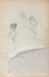 Italialainen luonnoskirja: seisova nainen profiilissa & mies sateenvarjolla sivu 2, 1898-1899.