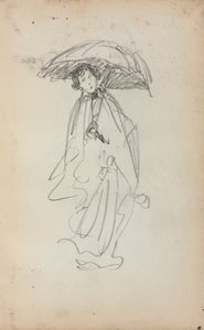 Italialainen luonnoskirja: Seisova nainen päivänvarjolla sivu 259, 1898-1899. tekijältä Maurice Brazil Prendergast