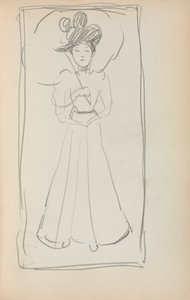 Italialainen luonnoskirja: Seisova nainen päivänvarjoineen sivu 233, 1898-1899. tekijältä Maurice Brazil Prendergast