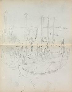 Italian luonnoskirja: Venetian Harbour Näytä sivut 37 & 38, 1898-1899. tekijältä Maurice Brazil Prendergast