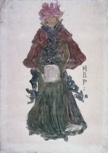 Punainen viitta, noin 1900 (monotypia paperille) tekijältä Maurice Brazil Prendergast