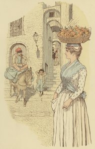 Katuelämää Italian San Remon vanhankaupungin kapeilla kujilla. (väri litho) tekijältä Maurice Charles Mathieu Bonvoisin