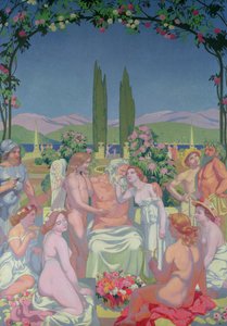 Jupiter jumalten läsnäollessa myöntää kuolemattomuuden psyykelle ja juhlii avioliittoaan Cupidon kanssa, 1908 tekijältä Maurice Denis