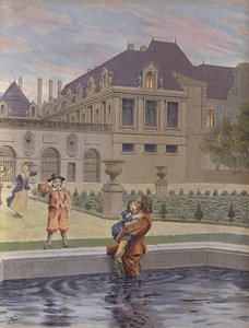 Nuoren Ludvig XIV:n putoaminen Palais-Royal-altaaseen tekijältä Maurice Leloir