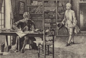 Kuvitus kirjaan IX Jean-Jacques Rousseaun tunnustuksista (kaiverrus) tekijältä Maurice Leloir