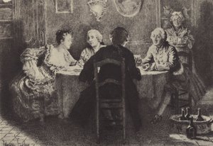 Kuvitus kirjaan VIII Jean-Jacques Rousseaun tunnustukset (kaiverrus) tekijältä Maurice Leloir