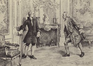 Kuvitus kirjaan VII Jean-Jacques Rousseaun tunnustuksista (kaiverrus) tekijältä Maurice Leloir