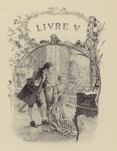 Kuvitus kirjaan V kirjaan Jean-Jacques Rousseaun tunnustukset (kaiverrus) tekijältä Maurice Leloir