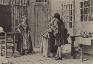 Kuvitus kirjaan V kirjaan Jean-Jacques Rousseaun tunnustukset (kaiverrus) tekijältä Maurice Leloir